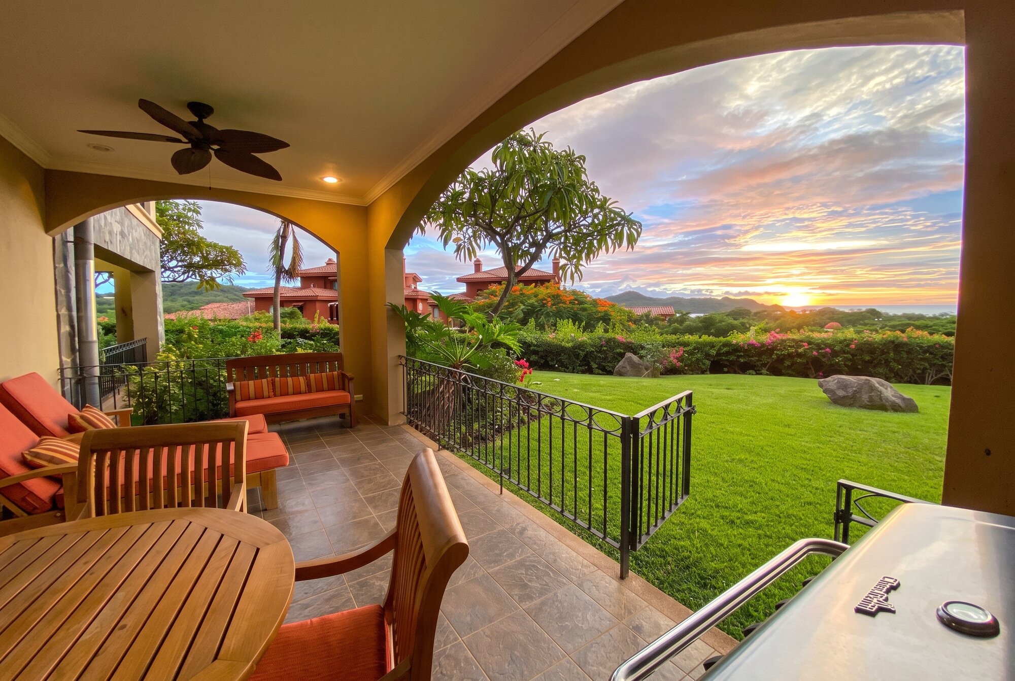 Sunset from the terrace at Reserva Conchal